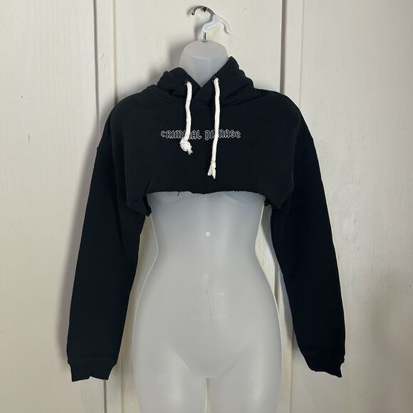 Criminal Damage Girls Small Clapton Crop Hood Drawstring Soft Layering - Picture 1 of 10